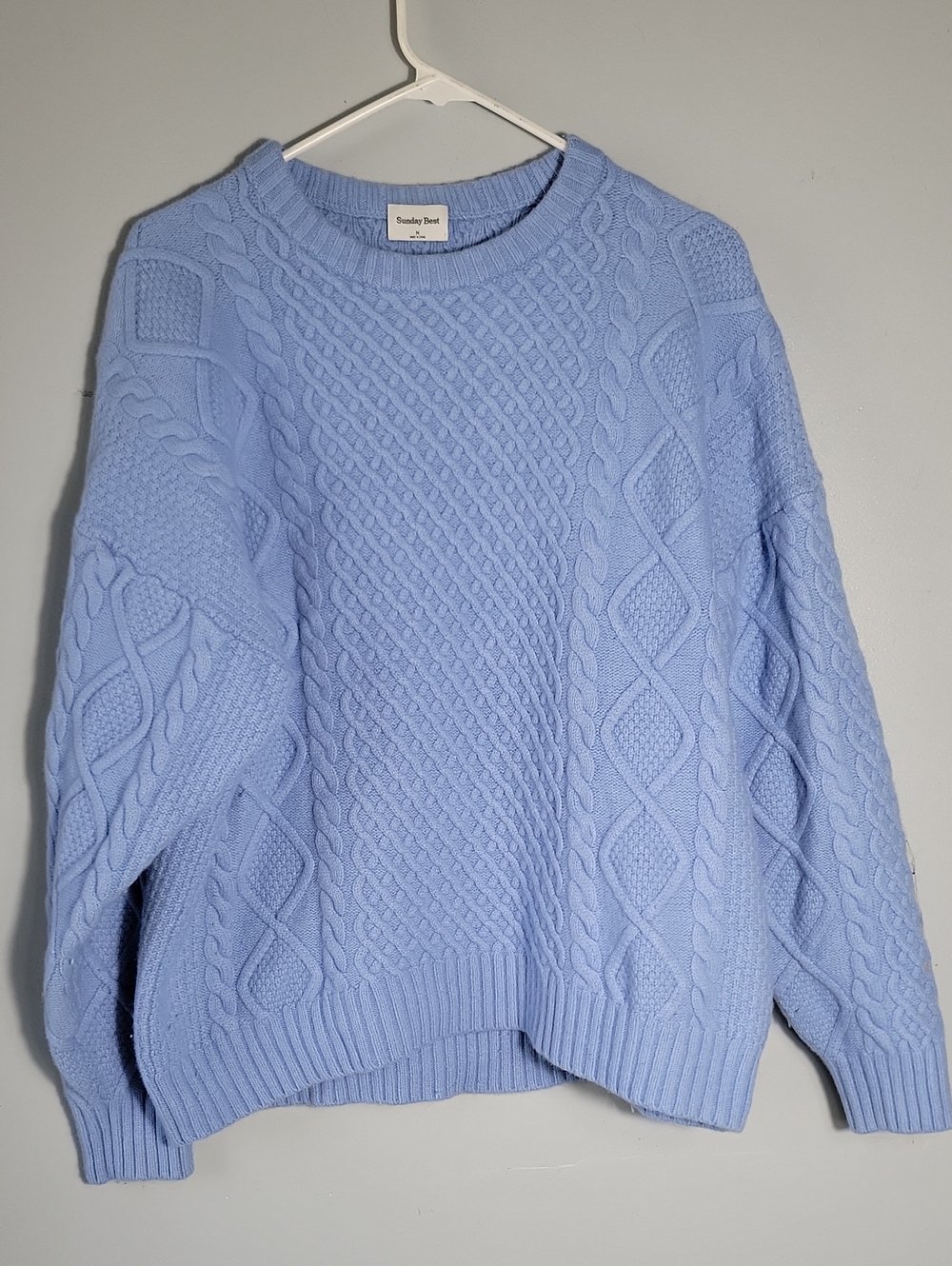 ARITZIA Sunday Best Women's Light Blue Cable Knit Sweater MEDIUM